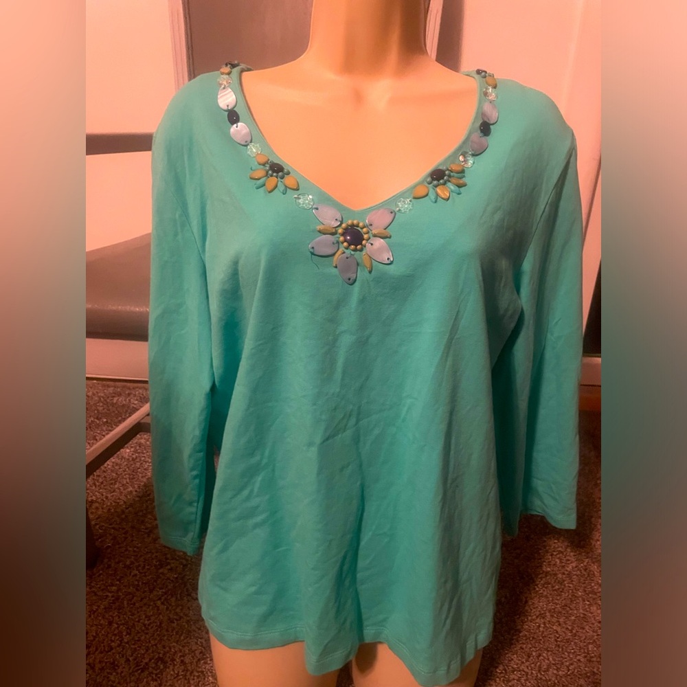 Size Large Ruby Rd. Teal Blue Long Sleeve Top